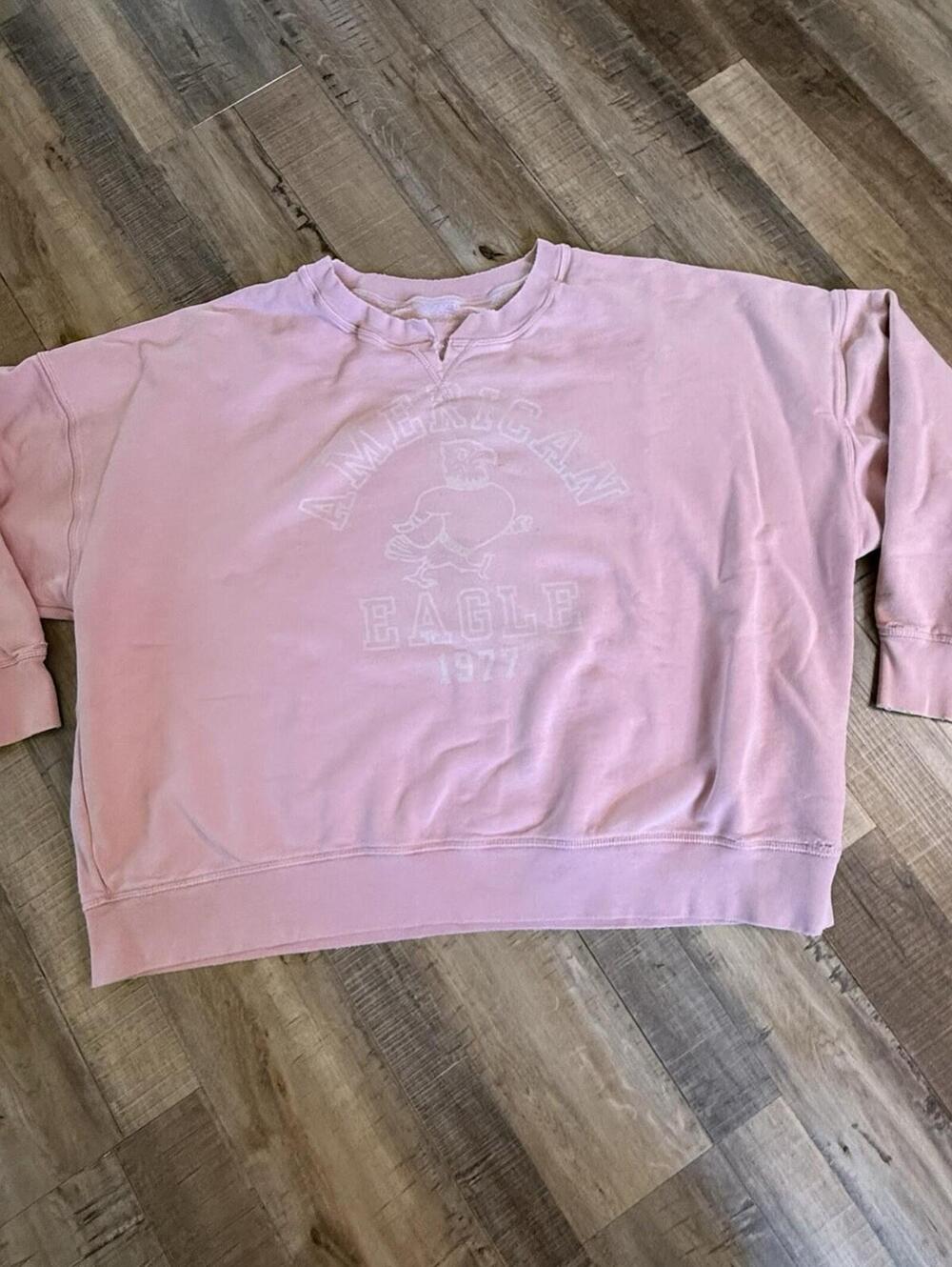American Eagle Oversized Distressed Sweatshirt Pink Eagle Sz XL